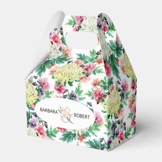 Colourful summer flowers pattern favor box (Back Side)