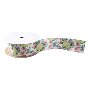Colourful summer flowers pattern satin ribbon