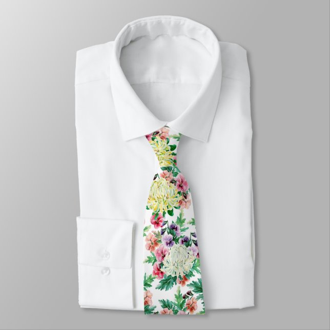 Colourful summer flowers pattern tie (Tied)