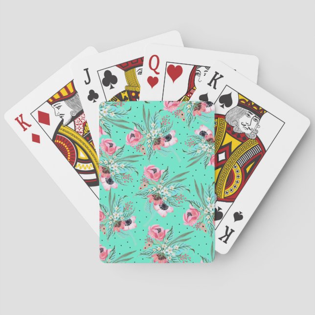 Colourful Summer Flowers Teal Playing Cards (Back)