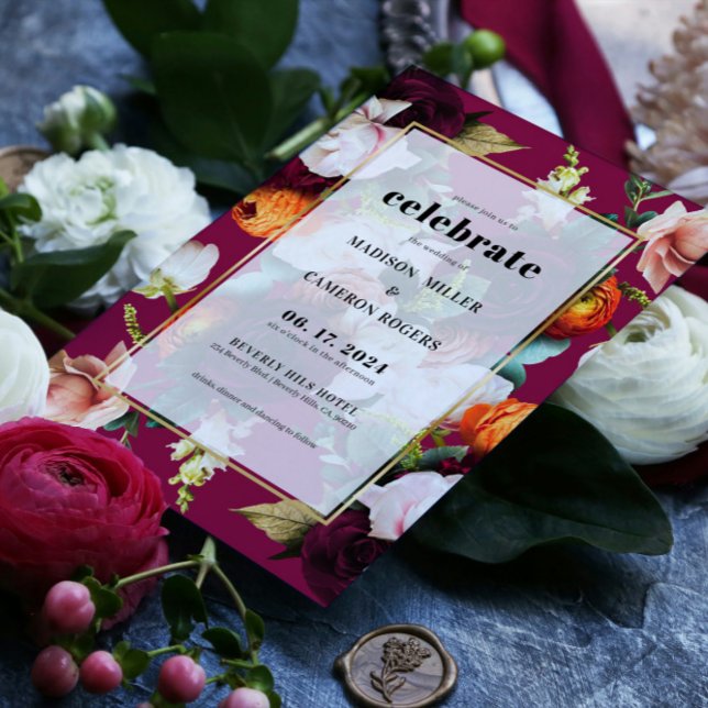 Colourful Summer Flowers Wedding Invitation (Creator Uploaded)