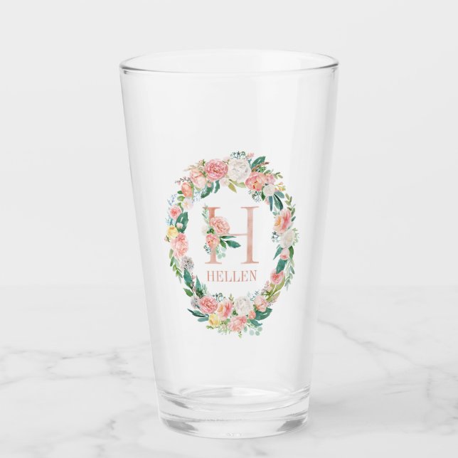 Colourful Summer Flowers Wreath Floral Monogram Glass (Front)