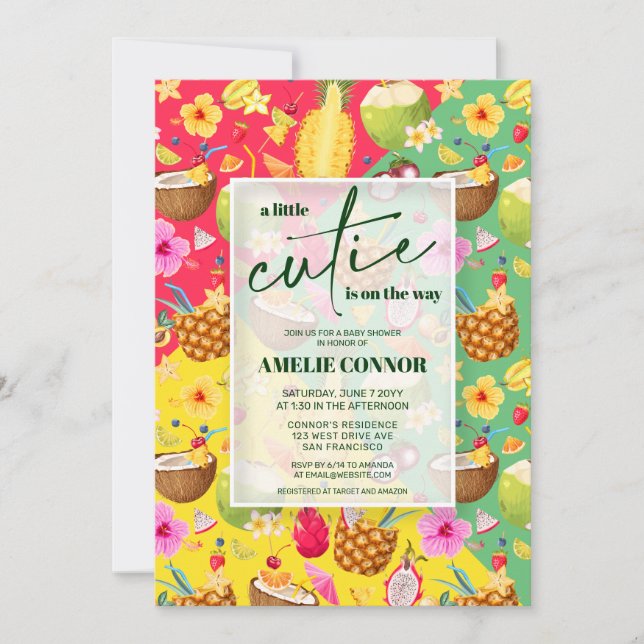 Colourful Summer Fruit Little Cutie Baby Shower  Invitation (Front)