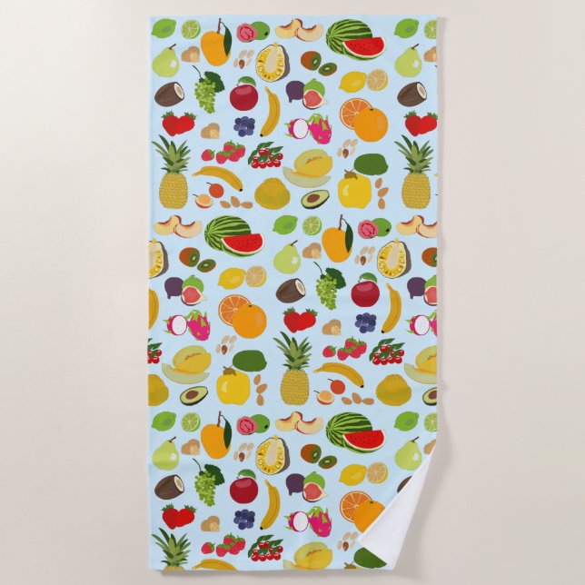 Colourful Summer Fruit Pattern Beach Towel (Front)
