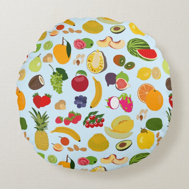 Colourful Summer Fruit Pattern Round Pillow (Front)