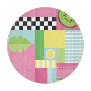 Colourful summer fruit pink green yellow mosaic cutting board