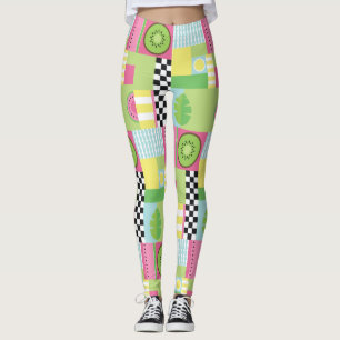 Colourful summer fruit pink green yellow mosaic leggings