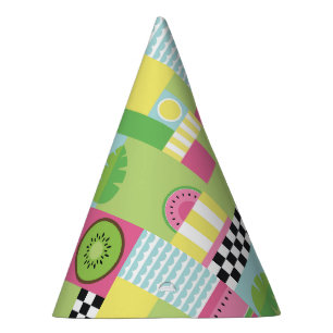 Colourful summer fruit pink green yellow mosaic party hat
