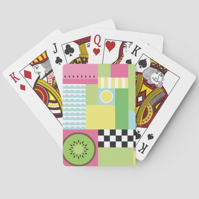Colourful summer fruit pink green yellow mosaic  playing cards (Back)