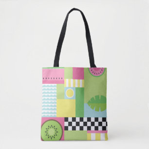 Colourful summer fruit pink green yellow mosaic tote bag