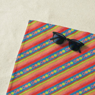 Colourful Summer Fruits and Stripes on Deep Blue Beach Towel