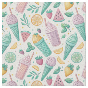 Colourful Summer Fruits Ice Cream Cone & Milkshake Fabric