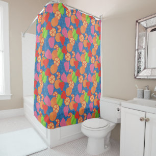 Colourful Summer Fruits Pattern on Deep Blue