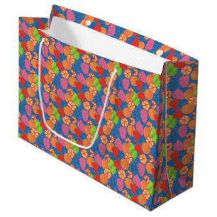 Colourful Summer Fruits Pattern on Deep Blue Large Gift Bag
