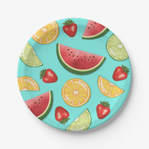 Colourful Summer Fruits Watermelon Strawberry Lime Paper Plate
