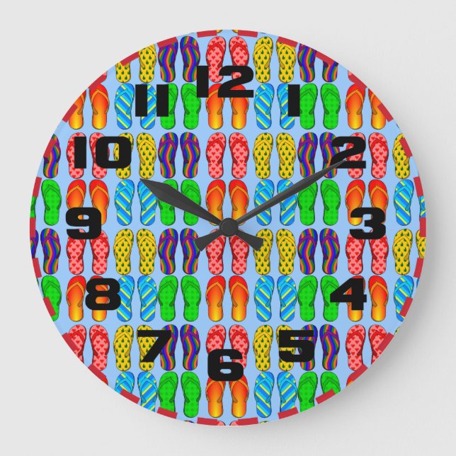 Colourful Summer Fun Beach Flip Flops Large Clock (Front)