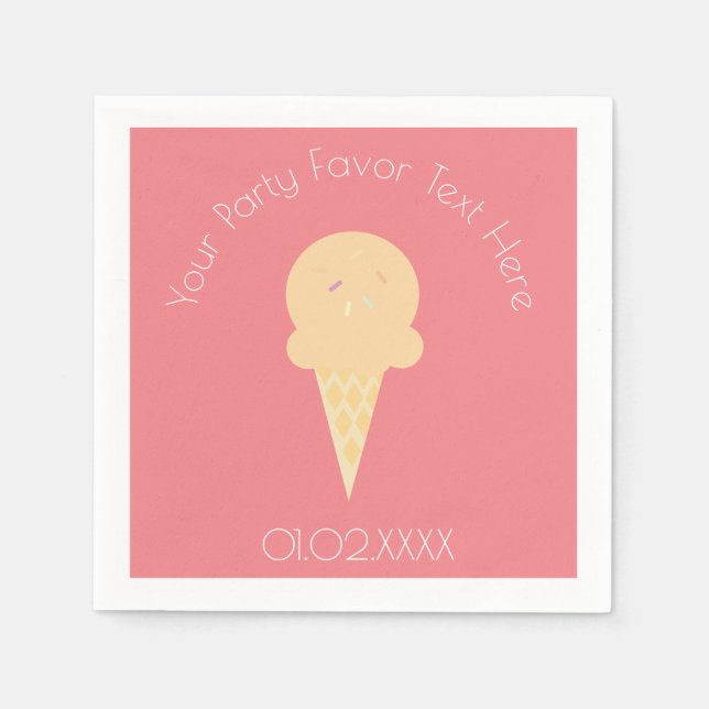 Colourful Summer Fun Ice Cream Cone Pink Napkin (Front)