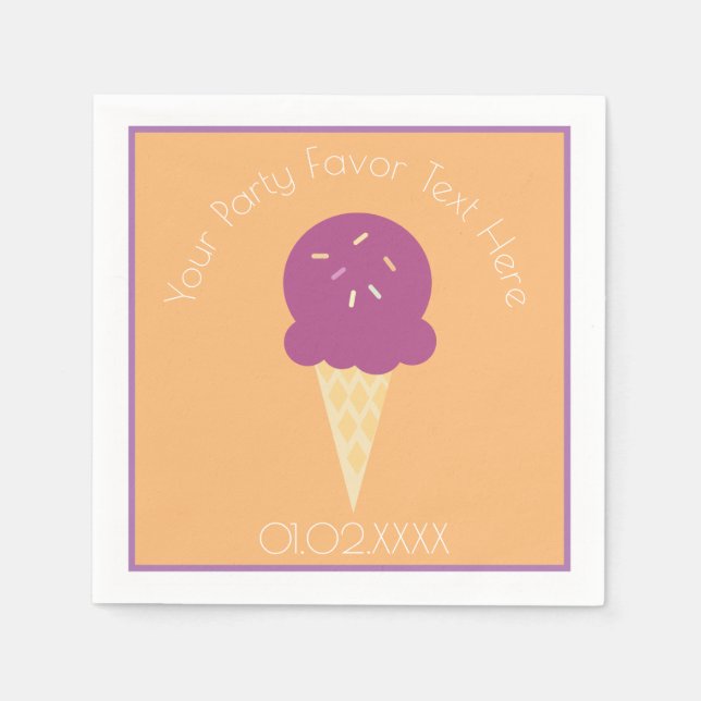 Colourful Summer Fun Ice Cream Cone Purple Napkin (Front)