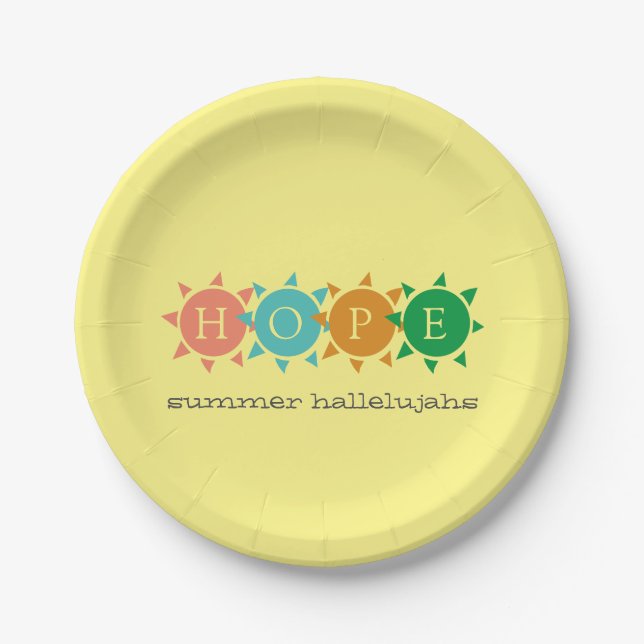 Colourful Summer Fun Sun MONOGRAM Hope Paper Plate (Front)