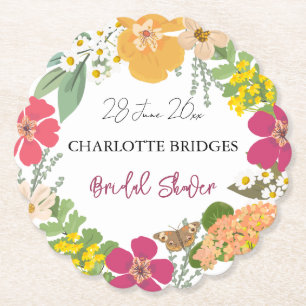 Colourful Summer Garden Bright Floral Bride Shower Paper Coaster