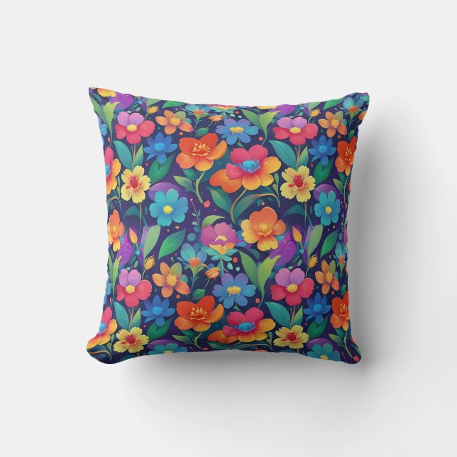 Colourful Summer Garden Floral Seamless Pattern Throw Pillow (Front)