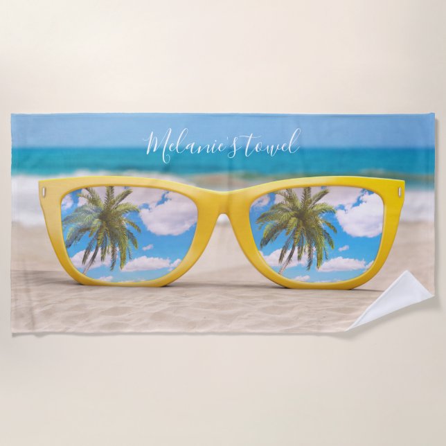 Colourful Summer Glasses Custom Beach Towel (Front)