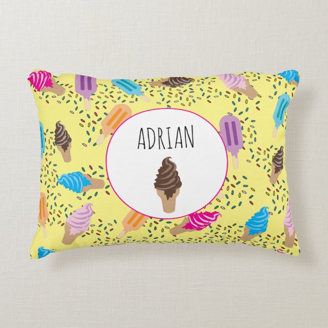 Colourful Summer Ice Cream Ice Pops Pattern Accent Pillow (Front)