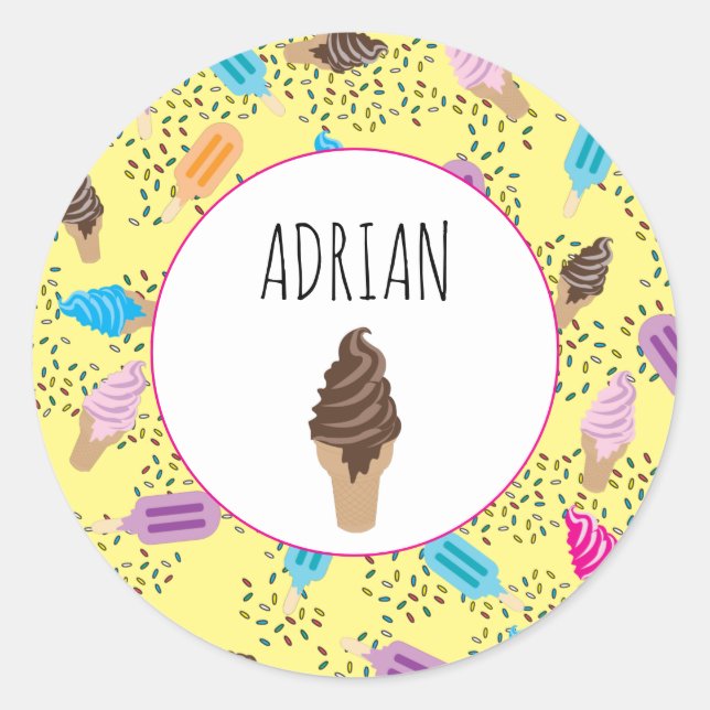 Colourful Summer Ice Cream Ice Pops Pattern Classic Round Sticker (Front)