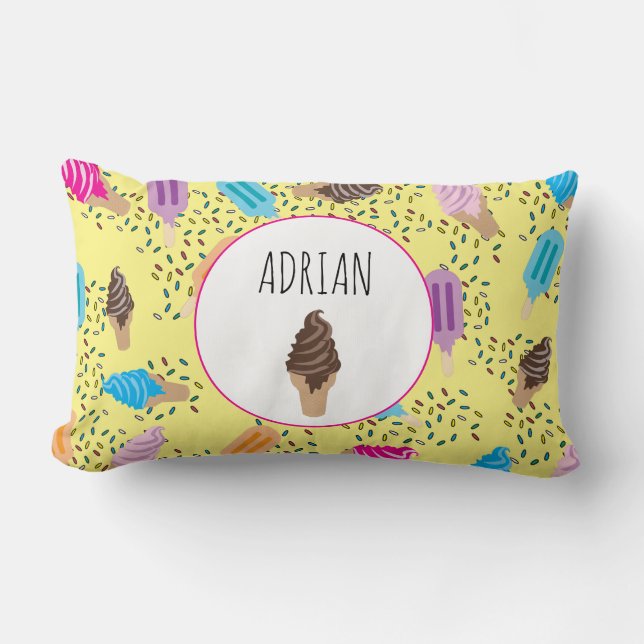 Colourful Summer Ice Cream Ice Pops Pattern Lumbar Pillow (Front)