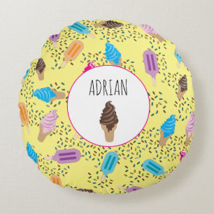 Colourful Summer Ice Cream Ice Pops Pattern Round Pillow