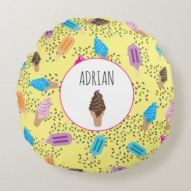 Colourful Summer Ice Cream Ice Pops Pattern Round Pillow (Front)