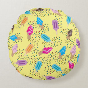 Colourful Summer Ice Cream Ice Pops Pattern Round Pillow