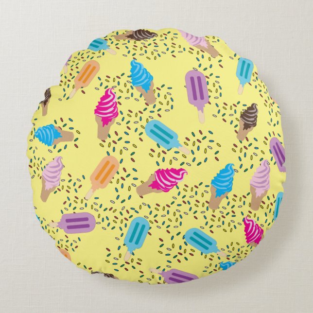 Colourful Summer Ice Cream Ice Pops Pattern Round Pillow (Front)