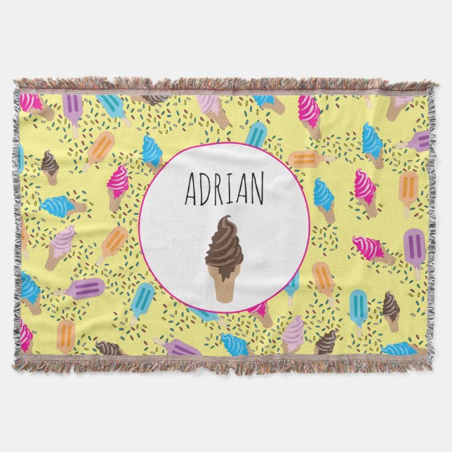 Colourful Summer Ice Cream Ice Pops Pattern Throw Blanket (Front)