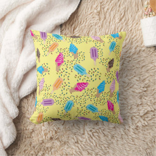 Colourful Summer Ice Cream Ice Pops Pattern Throw Pillow