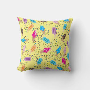 Colourful Summer Ice Cream Ice Pops Pattern Throw Pillow