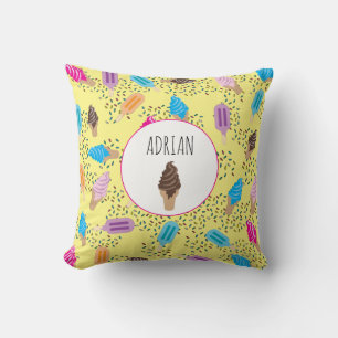 Colourful Summer Ice Cream Ice Pops Pattern Throw Pillow