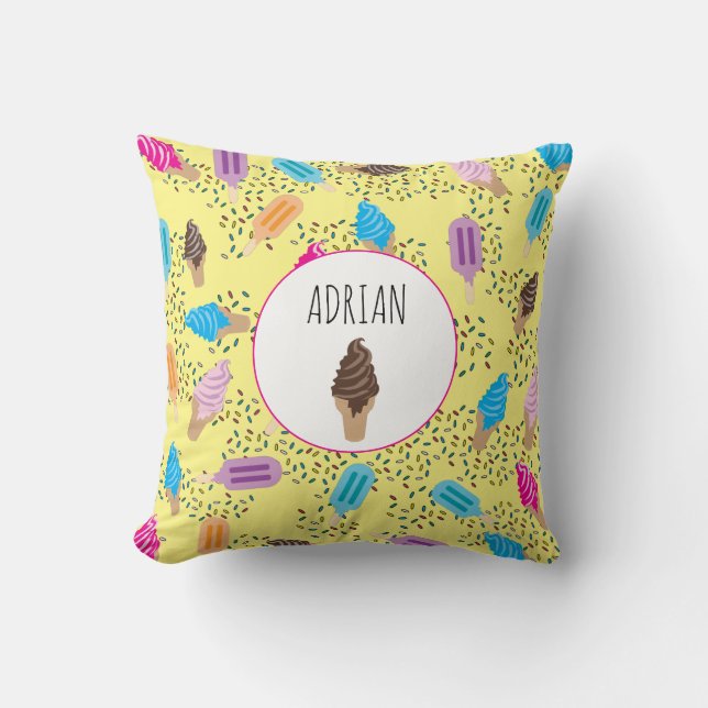 Colourful Summer Ice Cream Ice Pops Pattern Throw Pillow (Front)