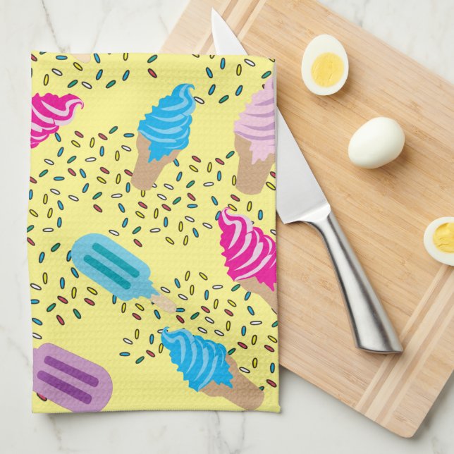 Colourful Summer Ice Cream Pattern Kitchen Towel (Quarter Fold)