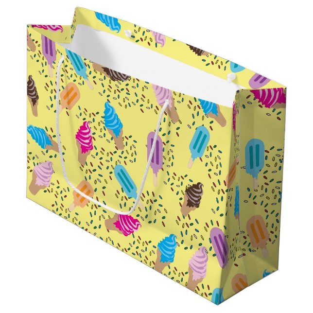 Colourful Summer Ice Cream Pattern Large Gift Bag (Front Angled)