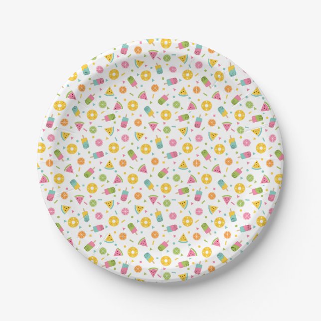 Colourful summer ice-cream pattern paper plate (Front)