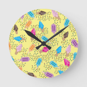 Colourful Summer Ice Cream Pattern Round Clock