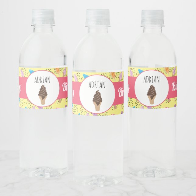 Colourful Summer Ice Cream Pattern Water Bottle Label (Bottles)