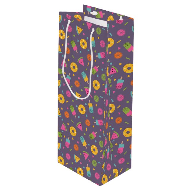 colourful summer ice-cream pattern wine gift bag (Front Angled)