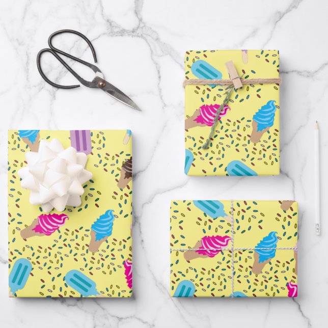 Colourful Summer Ice Cream Pattern Wrapping Paper Sheet (Front)