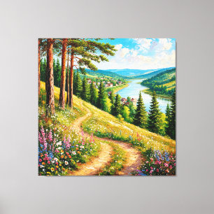 Colourful Summer Landscape with Wildflowers Canvas Print