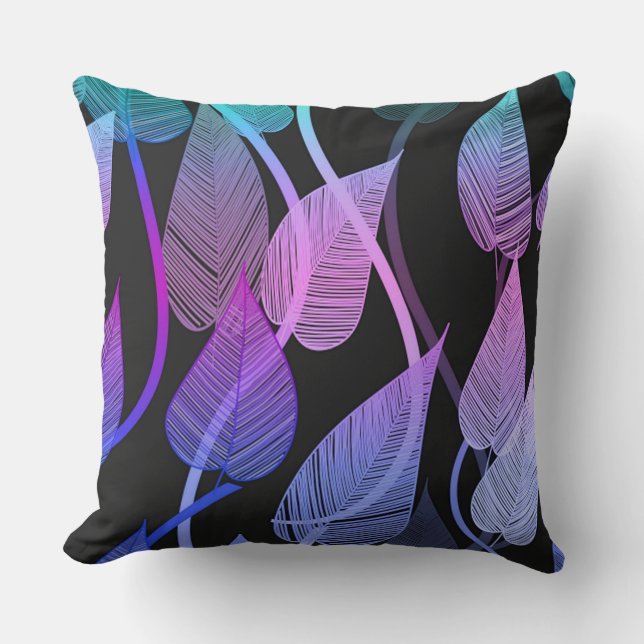 Colourful Summer Leaves Pattern Throw Pillow (Front)