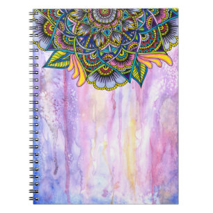 Colourful Summer Mandala w/ Watercolor Backdrop Notebook
