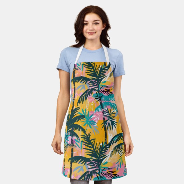 Colourful Summer Palm Tree Pattern Apron (Worn)