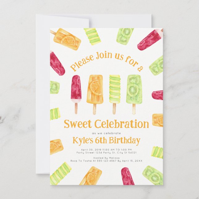 Colourful Summer Popsicle Party Invitations (Front)